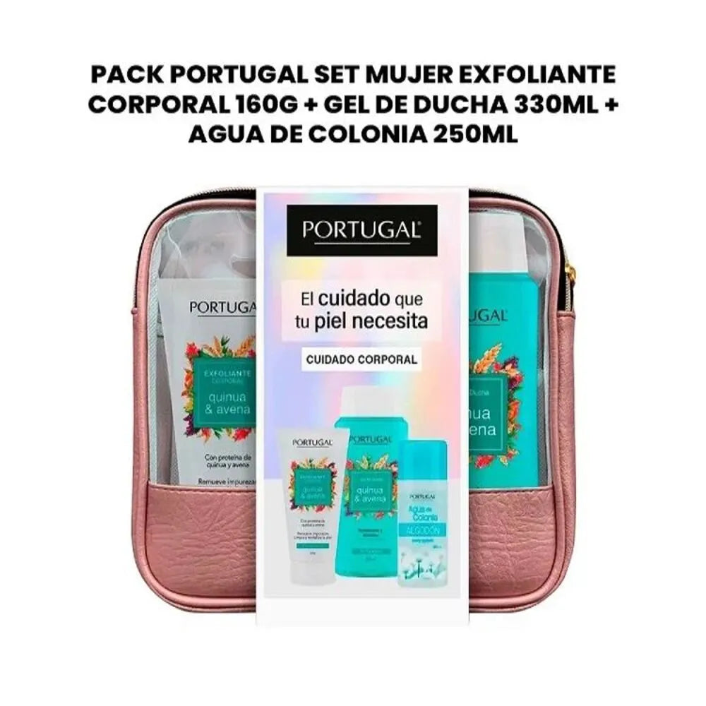Set Mujer Exfoliante Cuerpo Portugal Aromática Pack 160 gr + Gel Ducha 330 ml + Agua Colonia 250 ml