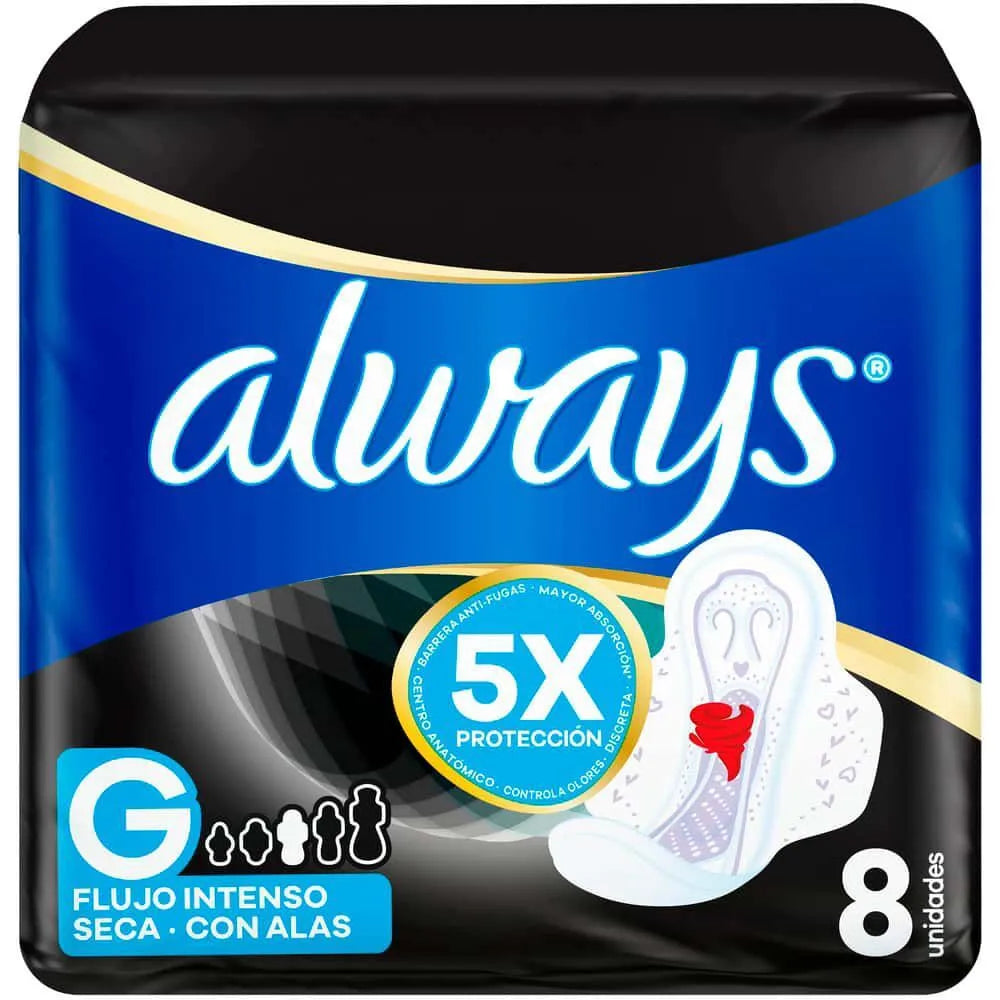 Toalla Higienica Always Nocturna Seca Tamaño G - Bolsa 8 UN