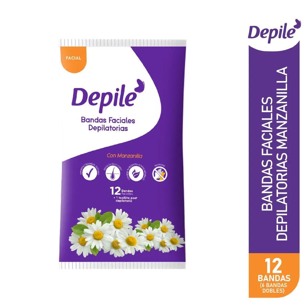 Bandas Depilatorias Faciales DEPILÉ Manzanilla Paquete 6un