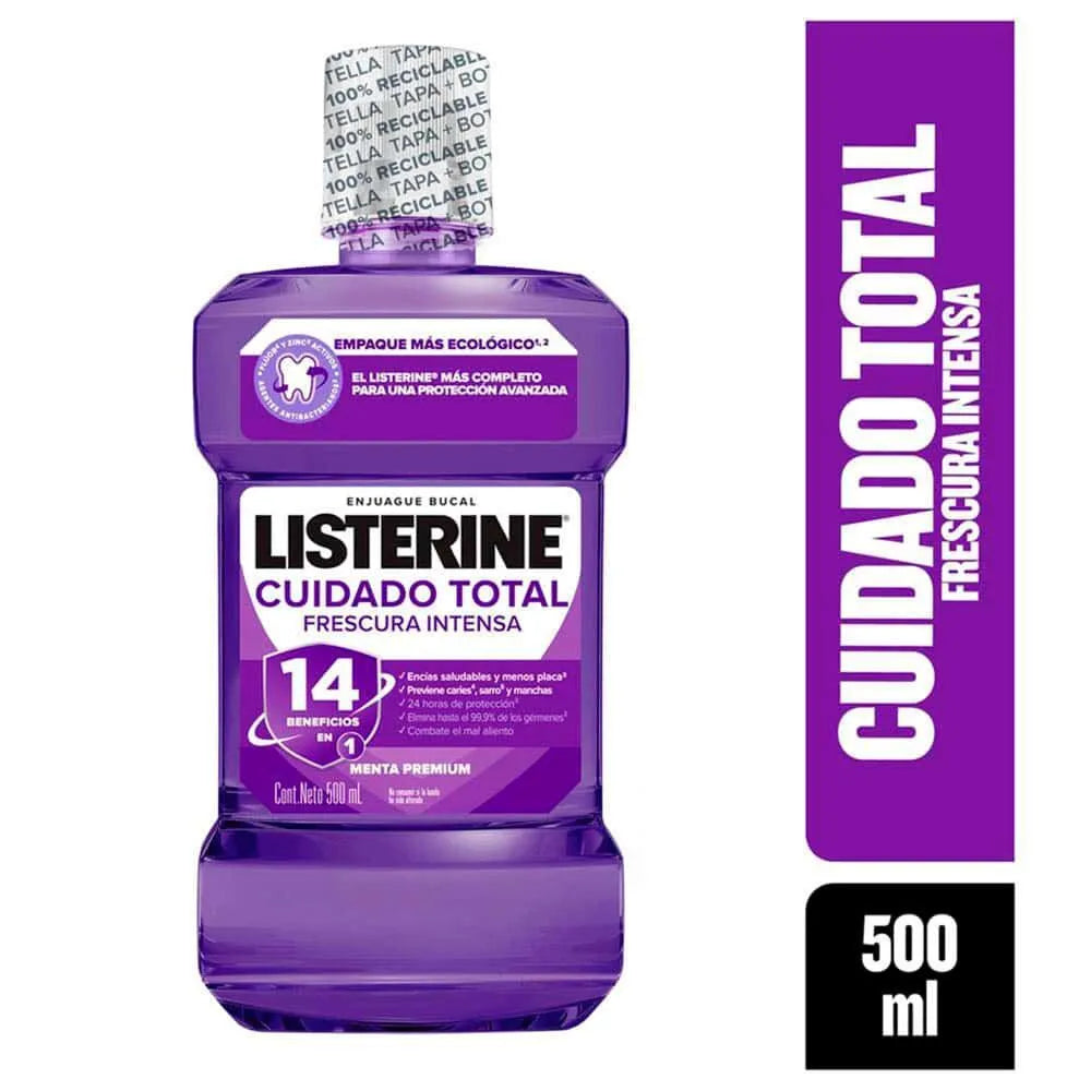 Enjuague Bucal Cuidado Total Listerine Sabor Menta 500 ml.