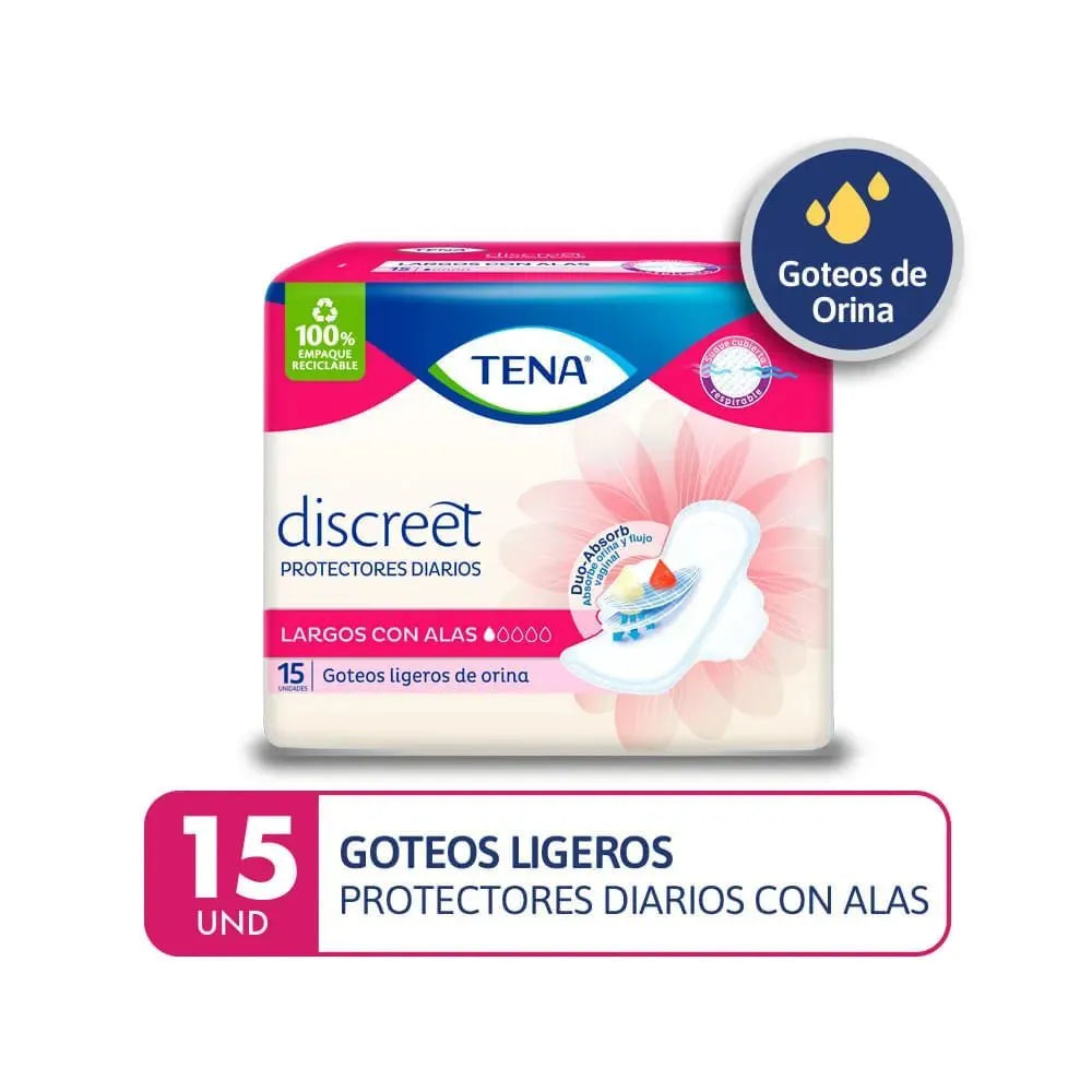 Tena Discreet Largos Con Alas Protectores Diarios x 15 Un