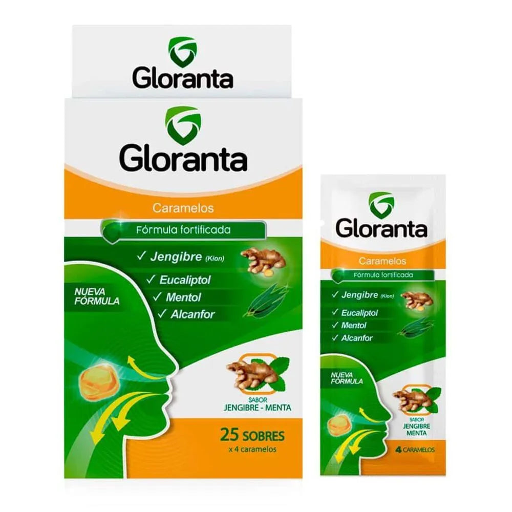 Gloranta Caramelos Sabor Jengibre y Menta - Caja 25 SOB

