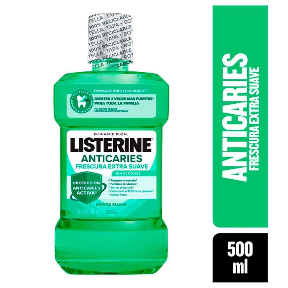Enjuage Bucal Listerine Anticaries Zero Alcohol Sabor a Menta 500 ml.