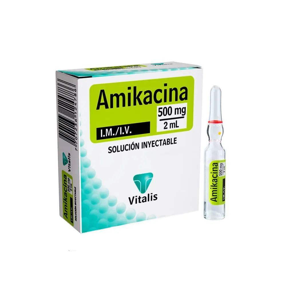 Amikacina 500 mg/2 ml VT Solución Inyectable por Unidad