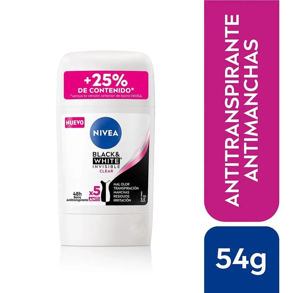 Desodorante Barra Nivea Invisible Black & White Clear x 54 g