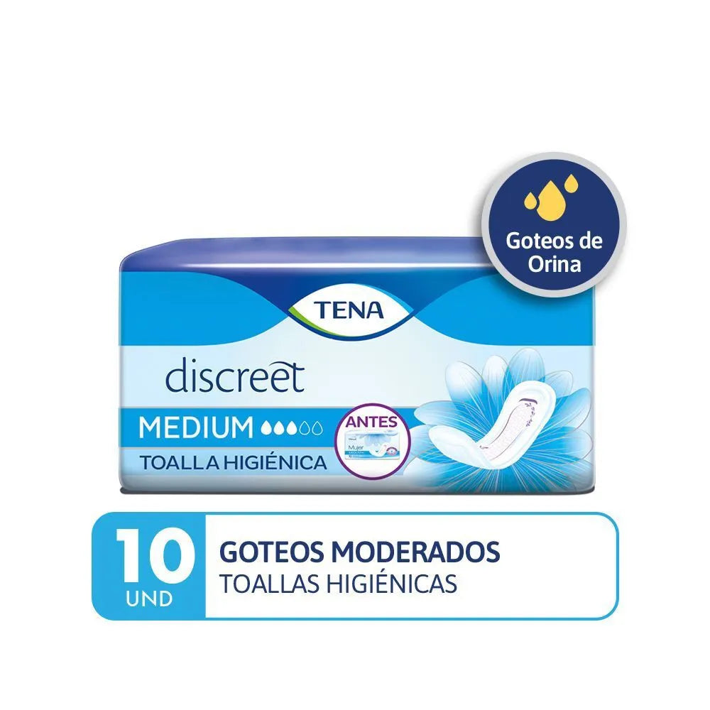 Tena Discreet Medium Toalla Higiénica x 10 Un