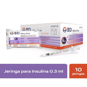 BD Ultra Fine Jeringa para Insulina (0.3 ml x 6 mm) - Bolsa 10 und