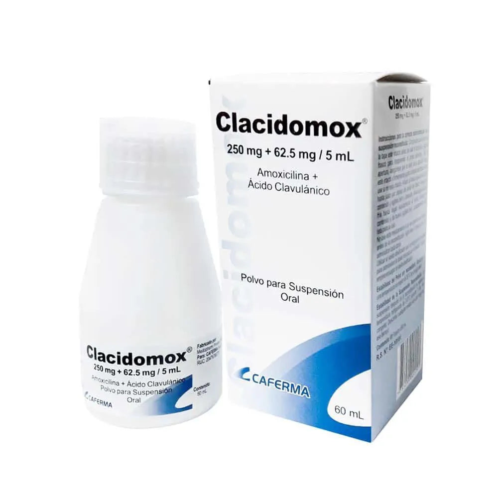 Clacidomox 250mg+62.5mg/5mL polvo para suspensión oral Caja 60 ml