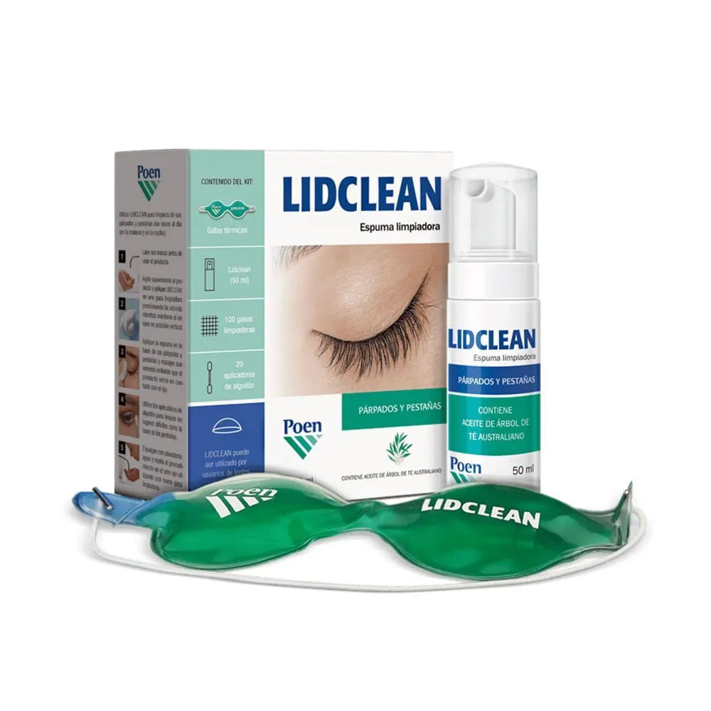 Lidclean Espuma Limpiadora de Párpados y Pestañas 50 ml + Gafas + 100 Gasas + 20 Aplicadores