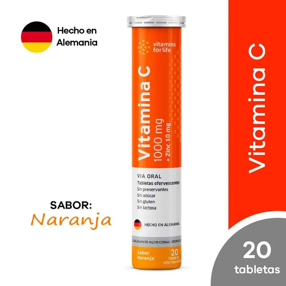 Vitamina C + Zinc Vitamins For Life Tableta Efervescente