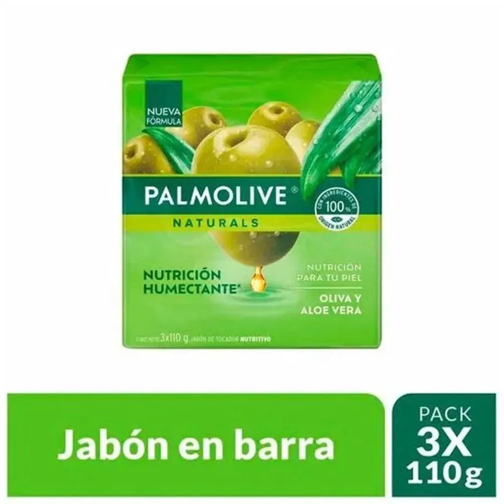 Jabón en Barra PALMOLIVE Aloe y Oliva Pack 3u 110gr