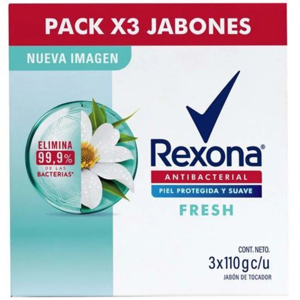 Jabón Tocador Rexona Antibacterial Fresh 110g x 3un