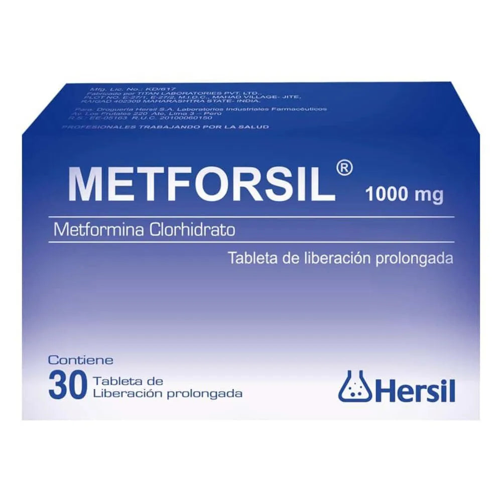 Metforsil 1000mg Tableta de Liberación Prolongada
