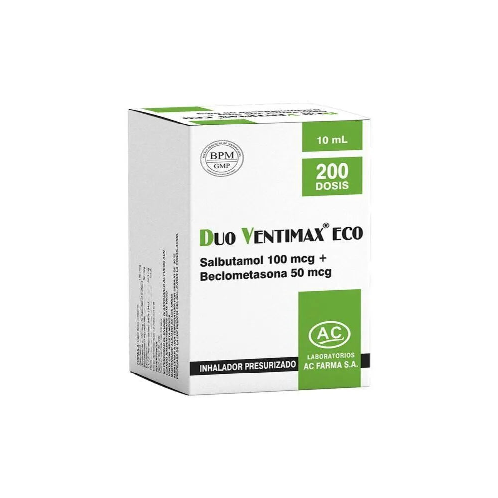 Duo Ventimax Eco 100 mcg + 50 mcg Inhalador Presurizado 200 Dosis Frasco 10 ml
