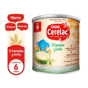 Cereal Infantil CERELAC 5 Cereales y Leche Lata 400g