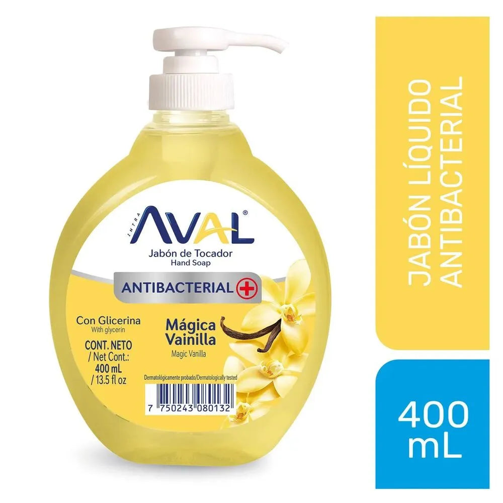 Jabón Líquido Aval Antibacterial Mágica Vainilla Envase 400 mL